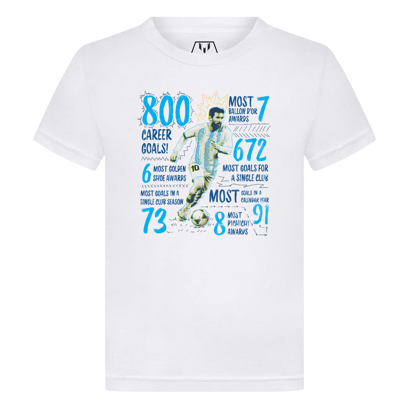 Camiseta gráfica 800 goles de Messi para Niños - Blanca